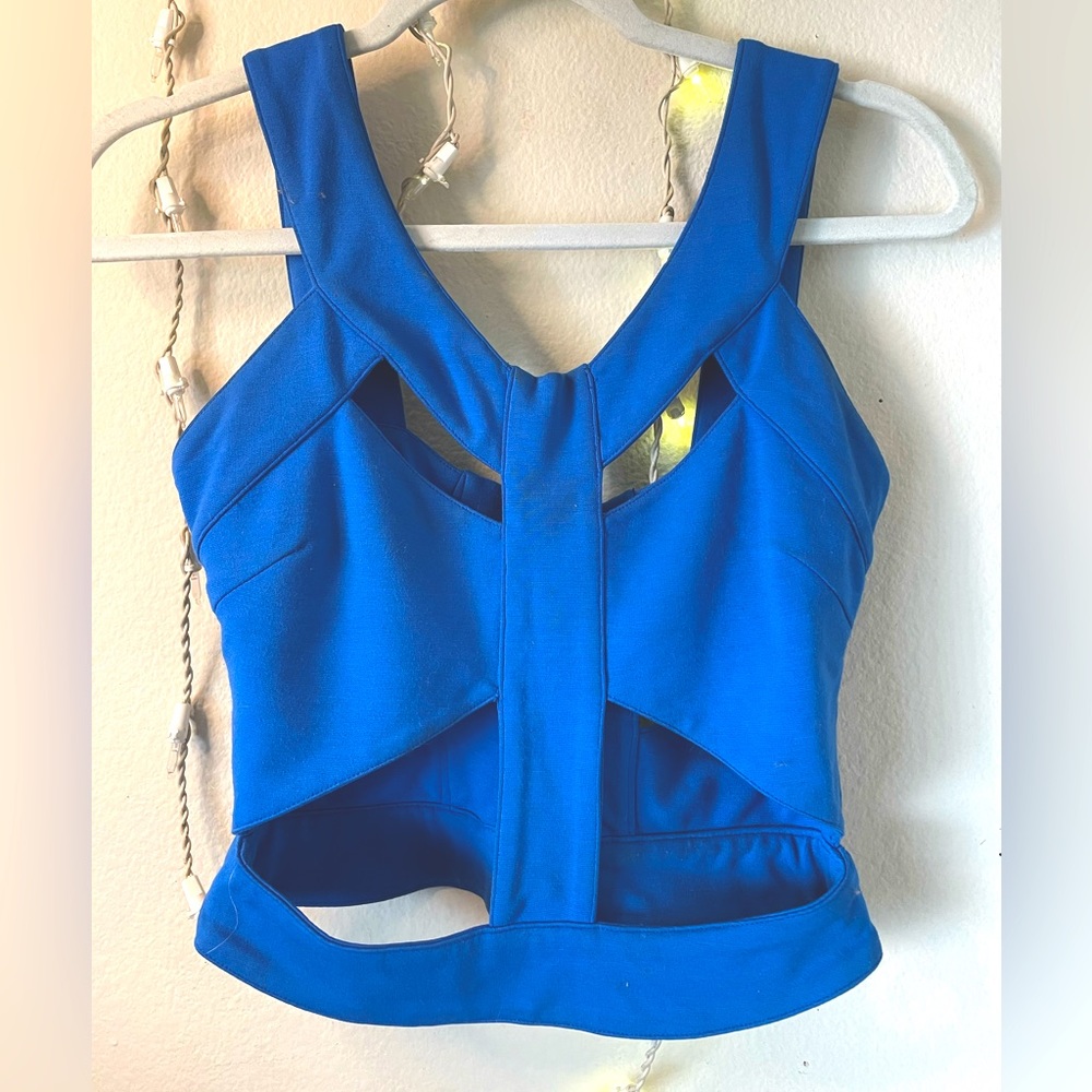 BLQ MKT Blaque Market Blue Geometric Cut Out Tank Top